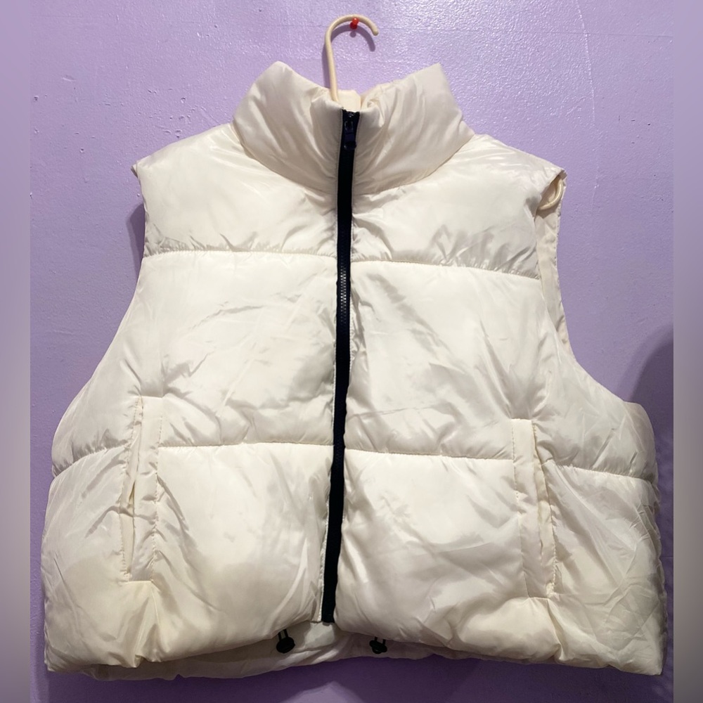 Sleeveless White Puffer Vest